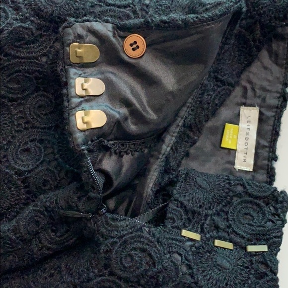 Leifsdottir Black Pleated Crochet Overlay knee length skirt a line  8 - Picture 8 of 8